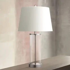 360 Lighting Coastal Table Lamps 26" High Set Of 2 Clear Glass Fillable Steel White Tapered Shade For Living Room Family Bedroom Bedside -Home Decoration Sale GUEST 02c92aaf f34d 4281 8d74 98f027d4a843