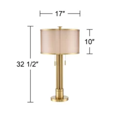 Possini Euro Design Granview Modern Table Lamp 32 1/2" Tall Brass Column Taupe Organza Outer Off White Linen Inner Drum Shade For Bedroom Living Room -Home Decoration Sale GUEST 04c72a7f 13a7 48df a539 a4e1a28cd6d9