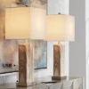 360 Lighting Connie Modern Table Lamps Set Of 2 25" High Brown Faux Marble With USB Charging Port White Rectangular Shade For Living Room Office Desk
