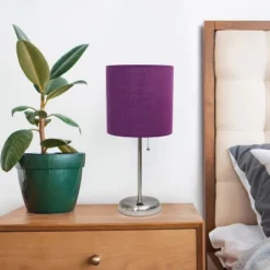 19.5" Bedside USB Port Feature Metal Table Desk Lamp Brushed Steel With Purple Fabric Shade - Creekwood Home -Home Decoration Sale GUEST 0b8e1185 f95d 4ddb 967d c66bb4be1b06