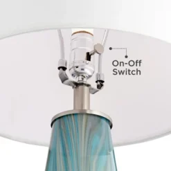 Possini Euro Design Jaime Coastal Table Lamp With Round White Marble Riser 26" High Blue Gray Drum Shade For Bedroom Living Room Office House Home -Home Decoration Sale GUEST 0c1e88c5 ff7c 4a2c b8b4 990c3afc75b9