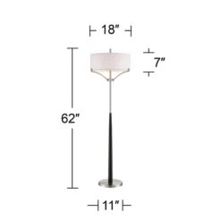 360 Lighting Modern Floor Lamp 62" Tall Black And Brushed Steel Column White Linen Drum Shade For Living Room Reading Bedroom Office -Home Decoration Sale GUEST 0f91c16b 5e59 4338 b4db 2307797b55b5