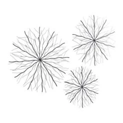 Set Of 3 Metal Starburst Wall Decors With Branch Inspired Design Black - Olivia & May