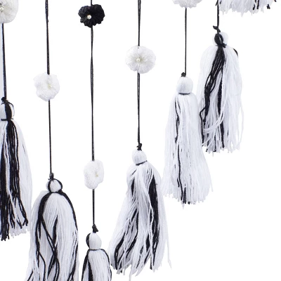 Bohemian Wool Floral Wall Decor With Tassels And Pom Poms – Olivia & May 1 Bohemian Wool Floral Wall Decor With Tassels And Pom Poms – Olivia & May