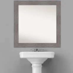 32" X 32" Non-Beveled Pinstripe Plank Gray Bathroom Wall Mirror - Amanti Art -Home Decoration Sale GUEST 105164e7 66e8 42bd 962e 1d6da4254c48