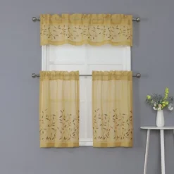 Kate Aurora Shabby Sheer Embroidered Complete 3 Piece Floral Rod Pocket Cafe Kitchen Curtain Tier & Valance Set -Home Decoration Sale GUEST 10df87a9 4d7f 47c8 887e 4bb362cc554a