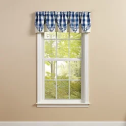 Park Designs Buffalo Check Lined Point China Blue Valance 72" X 15"
