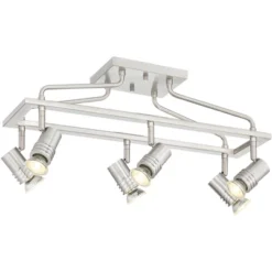 Pro Track Sven 6-Head LED Ceiling Track Light Fixture Kit Spot Light GU10 Silver Brushed Nickel Finish Metal Modern Cage Kitchen Bathroom 22" Wide -Home Decoration Sale GUEST 156b5a3f 8649 408b a37e 6163717ddb03