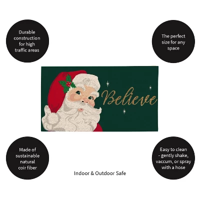 Evergreen Santa Believe Indoor Outdoor Natural Coir Doormat 1'4"x2'4" Green 3 Evergreen Santa Believe Indoor Outdoor Natural Coir Doormat 1'4"x2'4" Green - Image 3