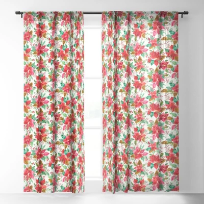 Ninola Design Poinsettia Holiday Flowers Single Panel Sheer Window Curtain - Deny Designs 1 Ninola Design Poinsettia Holiday Flowers Single Panel Sheer Window Curtain - Deny Designs