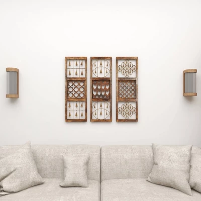 Wood Geometric Intricately Carved Wall Decor With Bells Set Of 3 Brown - Olivia & May 13 Wood Geometric Intricately Carved Wall Decor With Bells Set Of 3 Brown - Olivia & May - Image 13