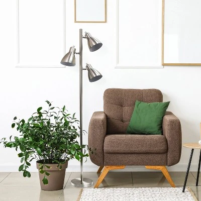 64" Traditional 3 Light Metal Floor Lamp With Adjustable Spotlight Shades Brushed Nickel - Creekwood Home 5 64" Traditional 3 Light Metal Floor Lamp With Adjustable Spotlight Shades Brushed Nickel - Creekwood Home - Image 5