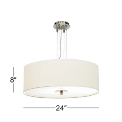 Possini Euro Design Brushed Nickel Pendant Chandelier 24" Wide Modern White Canvas Drum Shade 4-Light Fixture For Dining Room House Kitchen Island -Home Decoration Sale GUEST 1ee6a86d 9e02 4882 84e5 31d77a6043b0
