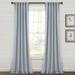 Home Boutique Farmhouse Vintage Stripe Yarn Dyed Cotton Back Tab/Rod Pocket Window Curtain Panels Navy 40X84 Set