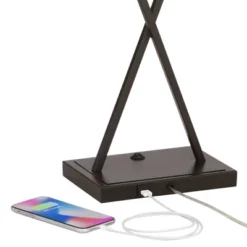 Franklin Iron Works Megan Modern Table Lamps 26 1/2" High Set Of 2 Bronze Metal With USB Charging Port LED Rectangular Fabric Shade For Bedroom Desk -Home Decoration Sale GUEST 21093c65 e320 440c aa8a a70d5274dd64