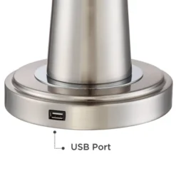 360 Lighting Karla Art Deco Style Table Lamps 25" High Set Of 2 Brushed Nickel With USB Charging Port And Table Top Dimmers White Fabric Drum For Desk -Home Decoration Sale GUEST 23e5d086 cf02 42e8 a68f 508b548a38d1