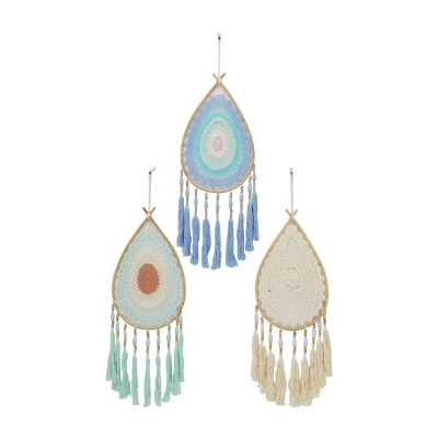 Set Of 3 Cotton Macrame Handmade Woven Dreamcatcher Wall Decors With Fringe Tassels - Olivia & May 2 Set Of 3 Cotton Macrame Handmade Woven Dreamcatcher Wall Decors With Fringe Tassels - Olivia & May - Image 2