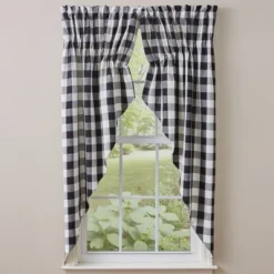 Buffalo Check Lined Gathered Swag 63"L - Black & Cream