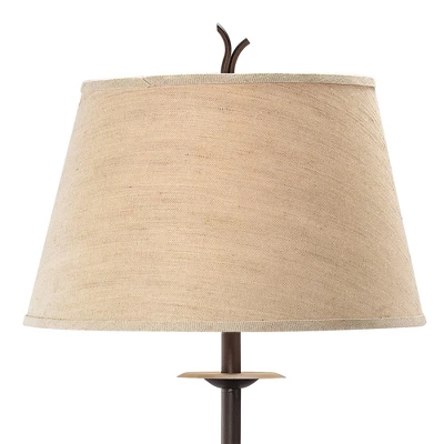 Franklin Iron Works Rustic Floor Lamp With Table 63.5" Tall Wood Twisted Iron Base Linen Empire Shade For Living Room Reading Bedroom 3 Franklin Iron Works Rustic Floor Lamp With Table 63.5" Tall Wood Twisted Iron Base Linen Empire Shade For Living Room Reading Bedroom - Image 3