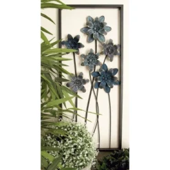 Metal Floral Wall Decor With Black Frame Set Of 2 Gray - Olivia & May