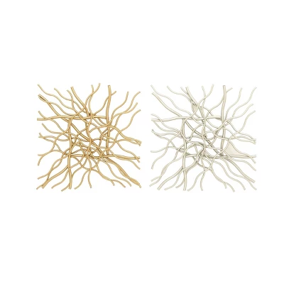 Set Of 2 Metal Geometric Branch Inspired Wall Decors Gold/Silver - Olivia & May 1 Set Of 2 Metal Geometric Branch Inspired Wall Decors Gold/Silver - Olivia & May