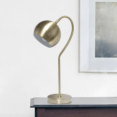 Mid Century Curved Table Lamp With Dome Shade Antique Brass - Lalia Home 2 Mid Century Curved Table Lamp With Dome Shade Antique Brass - Lalia Home - Image 2