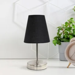 10.5" Petite Metal Stick Bedside Table Desk Lamp In Sand Nickel With Fabric Shade Black - Creekwood Home -Home Decoration Sale GUEST 28ea273b 1d08 41bb b851 e89f743db000