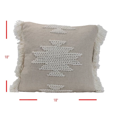 Braided Geometric Pattern Hand Woven 18x18" Decorative Cotton Throw Pillow With Hand Tied Fringe - Foreside Home & Garden 4 Braided Geometric Pattern Hand Woven 18x18" Decorative Cotton Throw Pillow With Hand Tied Fringe - Foreside Home & Garden - Image 4
