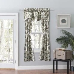 Ellis Curtain Madison Floral Design Printed Natural Ground 3" Rod Pocket Lined Scallop Valance 58" X 15" Blue