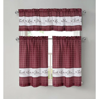 Kate Aurora Country Living Gingham Check Hope Faith Love 3 Pc Cafe Kitchen Curtain Set 4 Kate Aurora Country Living Gingham Check Hope Faith Love 3 Pc Cafe Kitchen Curtain Set - Image 4