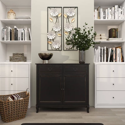 Set Of 2 Metal Floral Wall Decors With Black Frame White - Olivia & May 16 Set Of 2 Metal Floral Wall Decors With Black Frame White - Olivia & May - Image 16