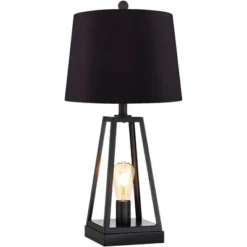 Franklin Iron Works Kacey Industrial Table Lamps 25 1/4" High Set Of 2 Dark Metal With USB LED Nightlight Black Faux Silk Shade For Living Room Desk -Home Decoration Sale GUEST 2f6d752f e6b7 4b2c b193 0817dfa14651