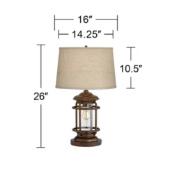 Franklin Iron Works Andreas Industrial Table Lamp 26" High Brown Metal With Nightlight LED And USB Charging Port Oatmeal Shade For Living Room Desk -Home Decoration Sale GUEST 30e5398d 8d45 4b7a 9408 c81680af6f99
