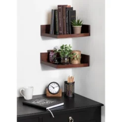2pc Levie Floating Corner Wood Wall Shelf Set Walnut Brown - Kate & Laurel All Things Decor -Home Decoration Sale GUEST 31064e58 4b42 4bc8 b459 c4e1e0ef636b