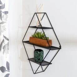 Honey-Can-Do Rhombus Metal Wall Shelf Black -Home Decoration Sale GUEST 343364c8 c18a 460c 8508 0efc26f11a51