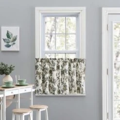 Ellis Curtain Madison Floral Design Printed Natural Ground 1.5" Rod Pocket Tailored Tier Blue -Home Decoration Sale GUEST 36c0bd3b adc9 4a3c a28e fd1f6a4e866e