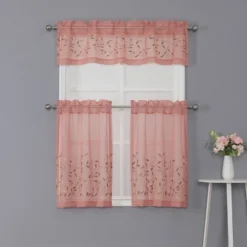 Kate Aurora Shabby Sheer Embroidered Complete 3 Piece Floral Rod Pocket Cafe Kitchen Curtain Tier & Valance Set -Home Decoration Sale GUEST 3718bdce c772 42b0 9a09 ff76f8ef40f2