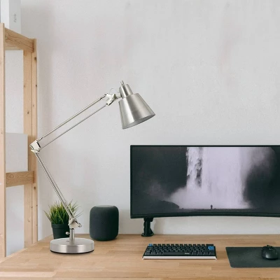 27" AdjusDesk Metal Udbina Desk Lamp With Arm Brushed Steel - Cal Lighting 1 27" AdjusDesk Metal Udbina Desk Lamp With Arm Brushed Steel - Cal Lighting