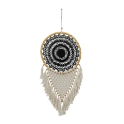 42" X 16" Cotton Macrame Handmade Intricately Woven Dreamcatcher Wall Decor With Beaded Fringe Tassels Black - Olivia & May