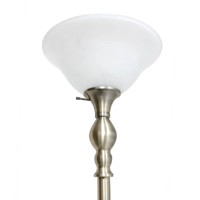 1 Light Torchiere Floor Lamp With Marbleized Glass Shade Antique Brass - Elegant Designs 3 1 Light Torchiere Floor Lamp With Marbleized Glass Shade Antique Brass - Elegant Designs - Image 3