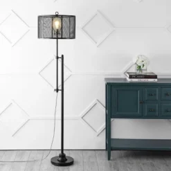 64.5" Noah Modern Industrial Iron Height-Adjustable LED Floor Lamp Black (Includes LED Light Bulb) - JONATHAN Y