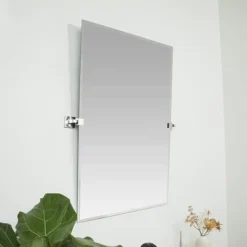 Hamilton Hills 24" X 36" Rectangular Frameless Mirror With Polished Chrome Squared Wall Brackets -Home Decoration Sale GUEST 3f841617 a083 4d59 9a76 758b1893997f