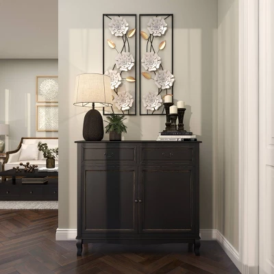 Set Of 2 Metal Floral Wall Decors With Black Frame White - Olivia & May 13 Set Of 2 Metal Floral Wall Decors With Black Frame White - Olivia & May - Image 13