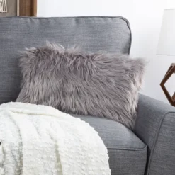 12"x20" Oversize Faux Fur Lumbar Throw Pillow - Hastings Home