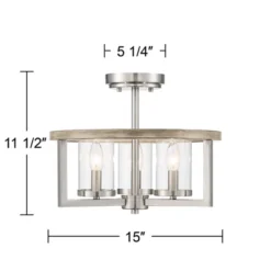 Possini Euro Design Senna Modern Industrial Ceiling Light Semi Flush Mount Fixture 15" Wide Brushed Nickel Gray Wood 3-Light Clear Glass For Bedroom -Home Decoration Sale GUEST 41460016 ab58 486a b506 19c5916f30b8
