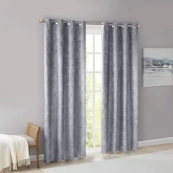 84"x50" Blake Diamond Jacquard Total Blackout Panel Gray