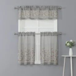 Kate Aurora Shabby Sheer Embroidered Complete 3 Piece Floral Rod Pocket Cafe Kitchen Curtain Tier & Valance Set -Home Decoration Sale GUEST 41a3e852 847a 4168 91e6 9ea92e33b0d5