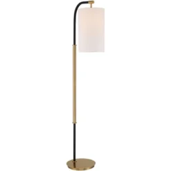 Possini Euro Design Sausalito Mid Century Modern Downbridge Floor Lamp 67" Tall Warm Gold Black Metal Linen Cylinder Shade For Living Room Reading -Home Decoration Sale GUEST 445aba6b dd36 4b8e 8106 e7d50d67ca60