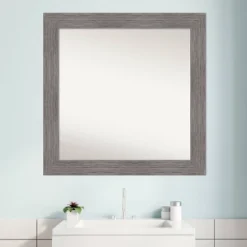 32" X 32" Non-Beveled Pinstripe Plank Gray Bathroom Wall Mirror - Amanti Art -Home Decoration Sale GUEST 469b49be c79c 427b 9798 e49877c5ad78