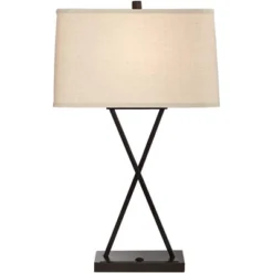 Franklin Iron Works Megan Modern Table Lamps 26 1/2" High Set Of 2 Bronze Metal With USB Charging Port LED Rectangular Fabric Shade For Bedroom Desk -Home Decoration Sale GUEST 47351e3c 369e 4ba7 928b a5948496f5e5